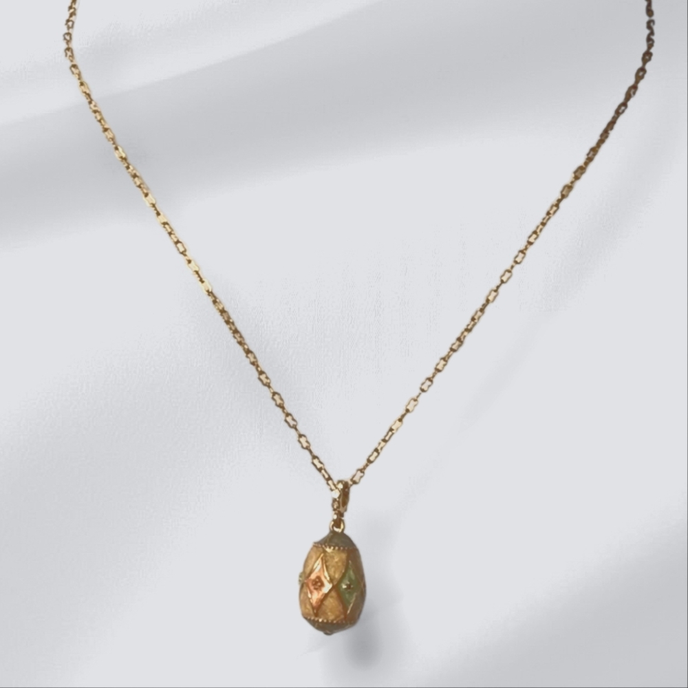 Faberge Egg Necklace Pastel Gold Tone